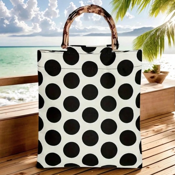🆕 Retro Polka Dot Bamboo Knot Tote Bag - Picture 7 of 9
